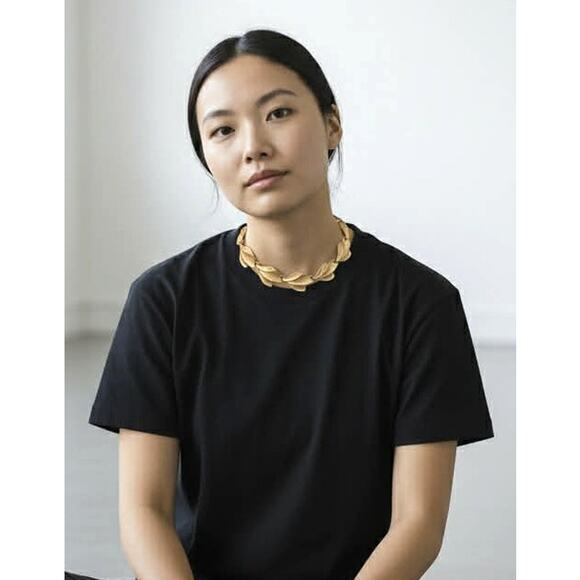 Vintage 60s Gold Tone Leaf Link Choker Necklace 16" Textured Sculptural Collar - Picture 1 of 3